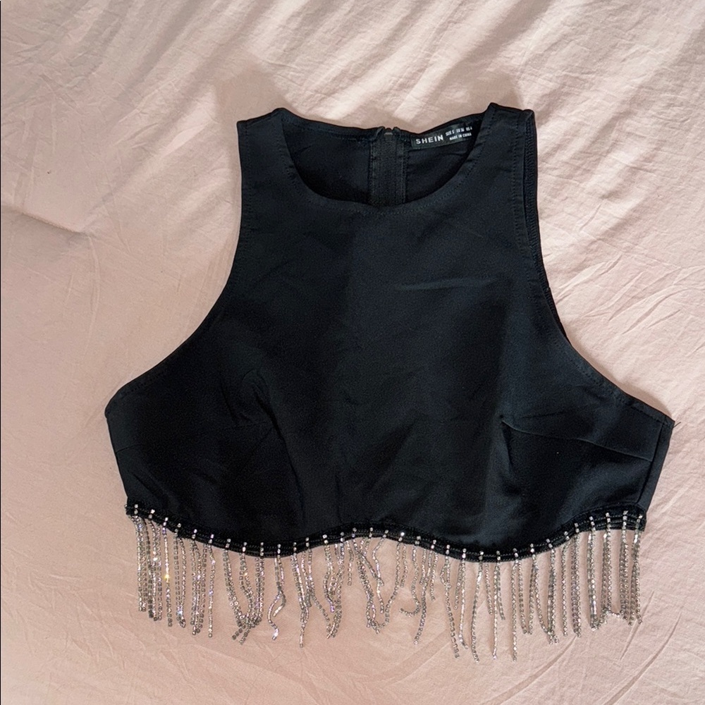 SHEIN Black Embellished Crop Tank Top